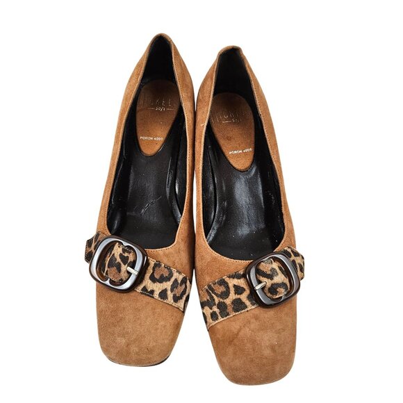 Nickels Heels Womens Size 8.5 M Brown Leopard Print Suede Buckle Accent - Picture 4 of 10